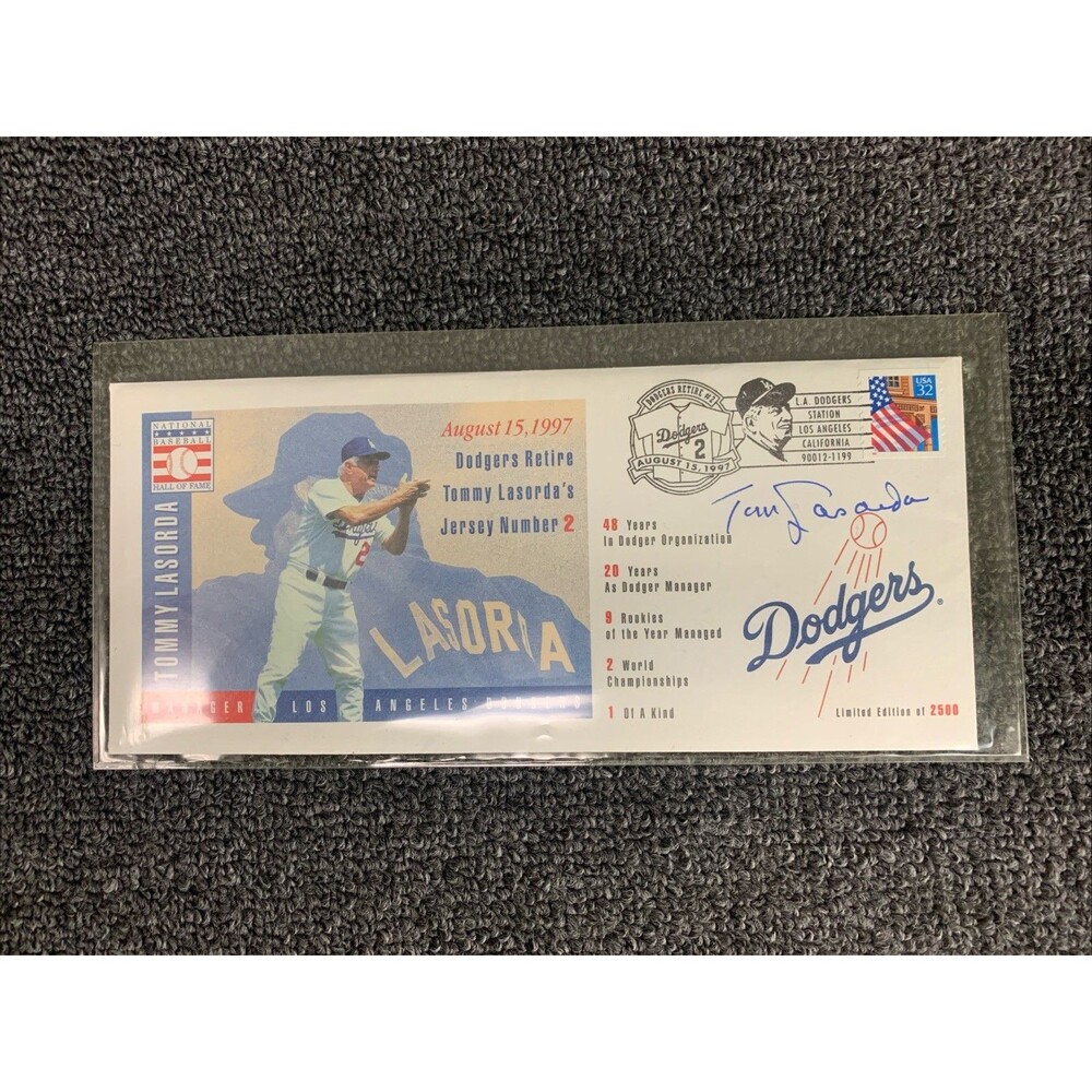 Tommy Lasorda Signed Envelope Hall Of Fame Manager LA Dodgers MLB 1997 ? Of 2500